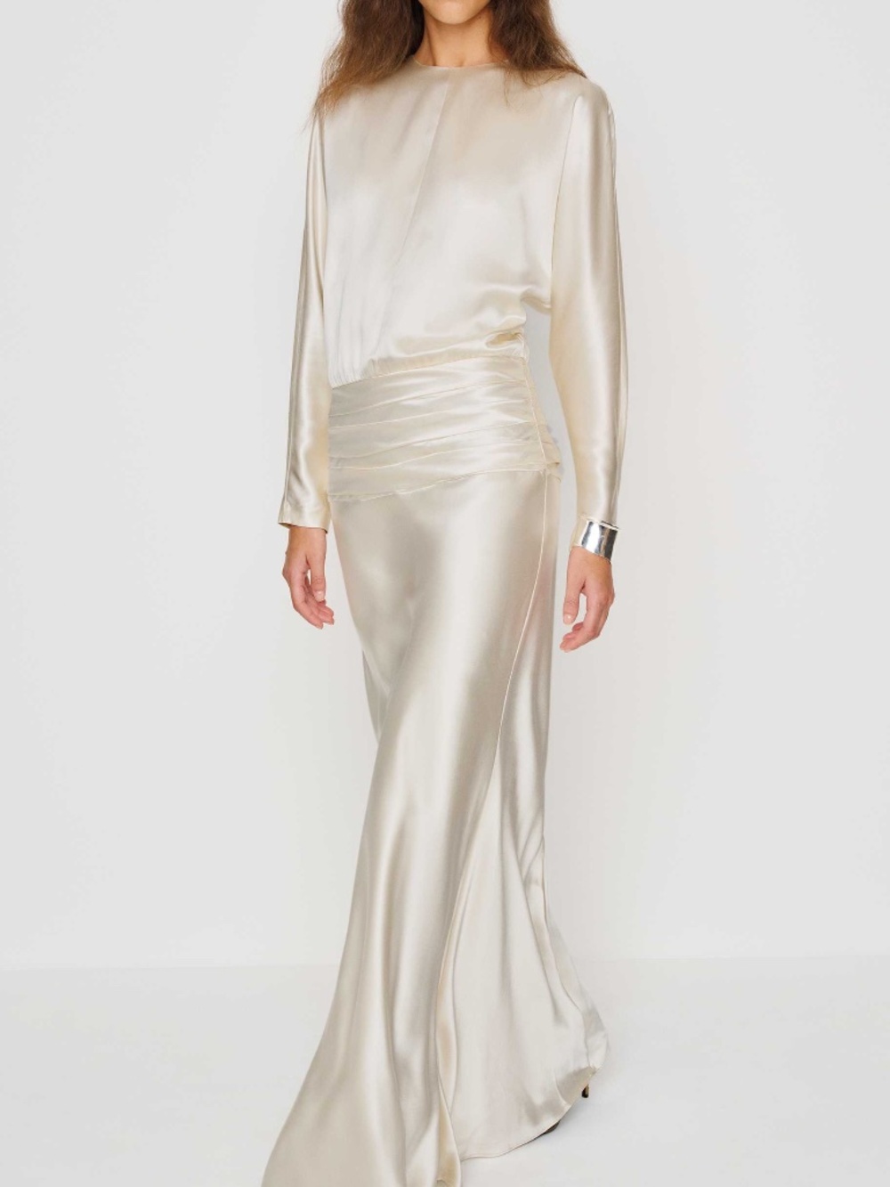 Reformation ESMEE White Ivory Silk Maxi Dress Wedding Long Sleeve with Tags - 6